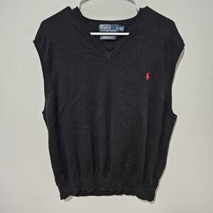 Polo Ralph Lauren Sweater Vest 100% Pima Cotton Men’s Sz XXL Black Red Horse B17